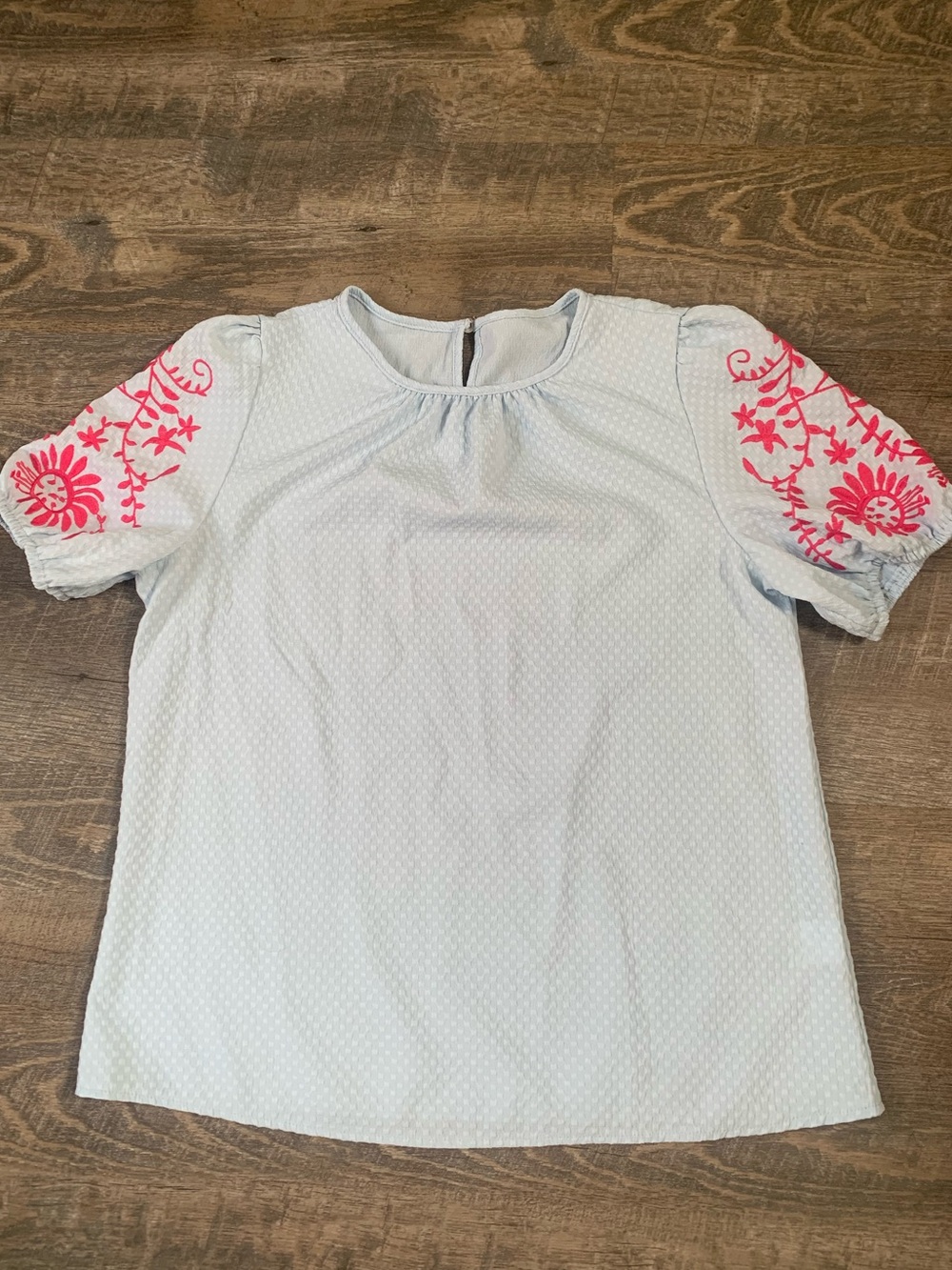 Embroidered Maximalist  Sleeves Babydoll  Blouse in Light Blue